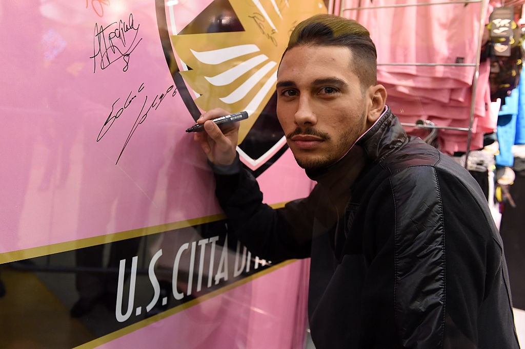US Citta di Palermo Players Roberto Vitiello And Edoardo Goldaniga Visit Club Store