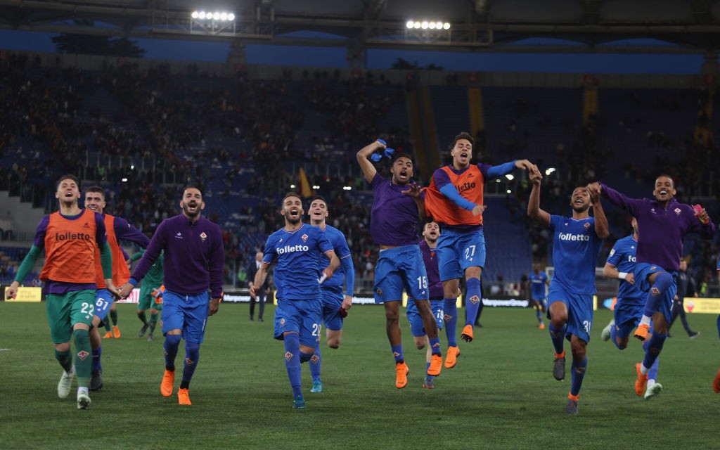 Squadra esultanza Roma Fiorentina