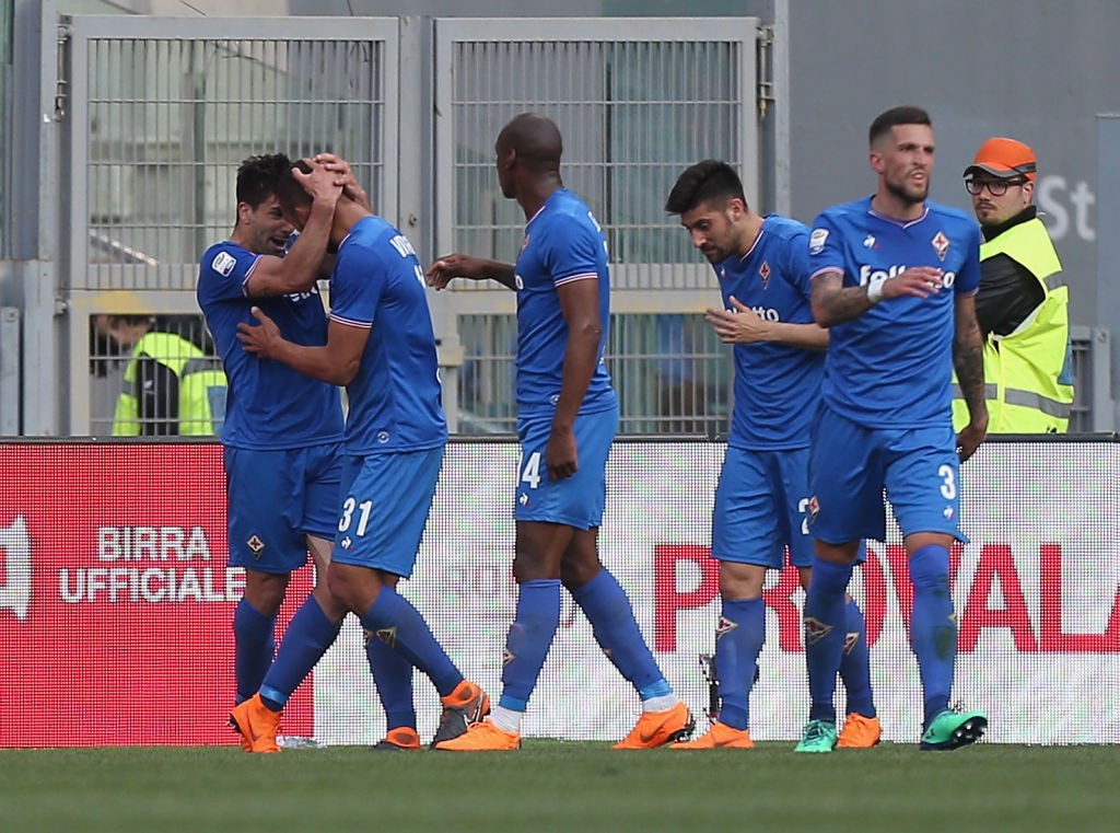 Roma Fiorentina squadra gruppo esultanza