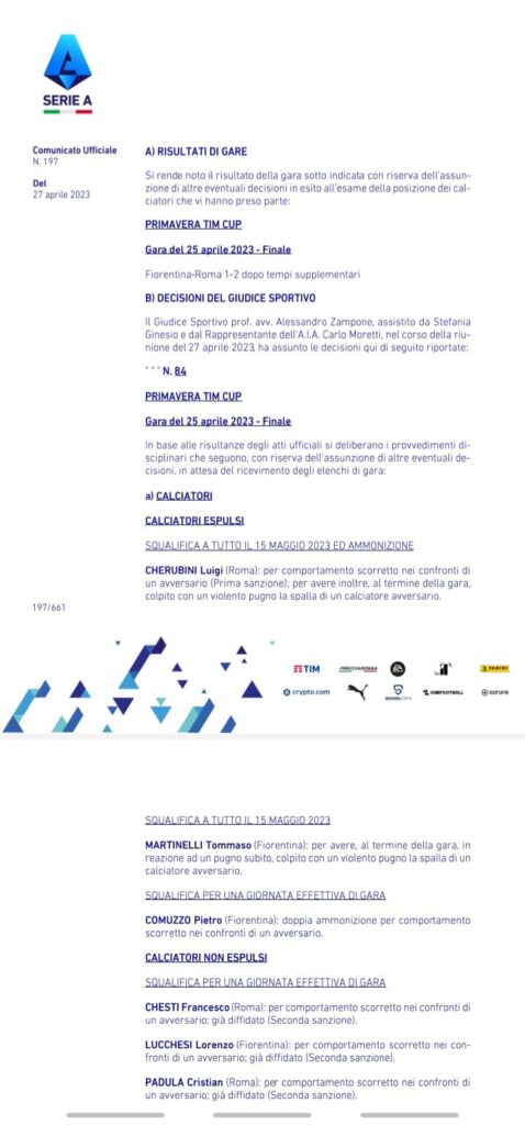 Giudice sportivo Primavera