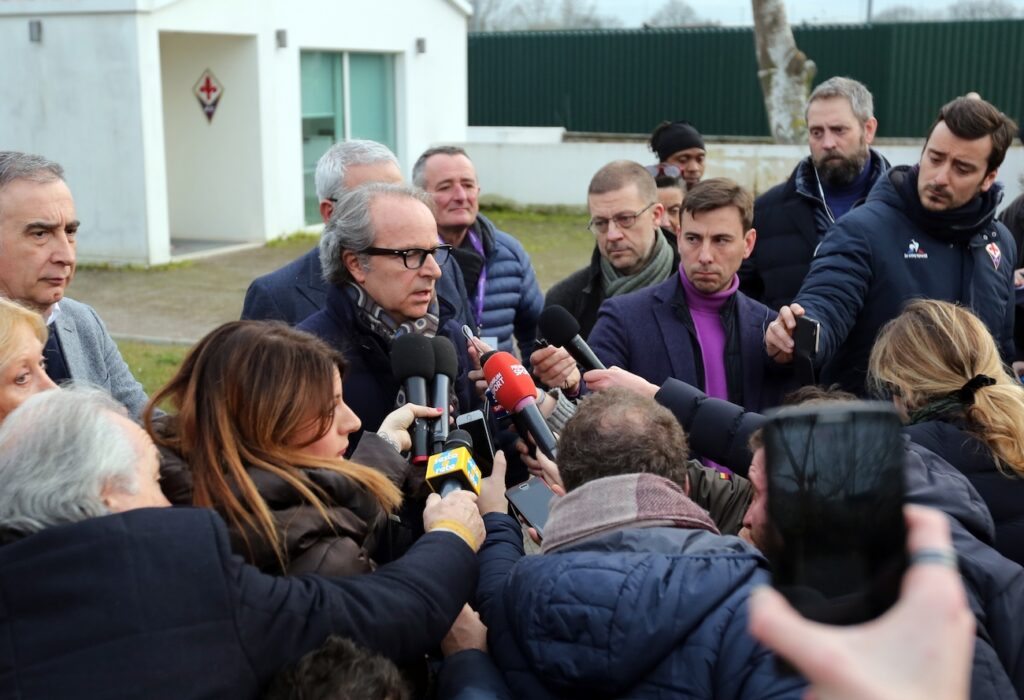 FIRENZE CENTRO SPORTIVO IL PRESIDENTE ANDREA DELLA VALLE PARLA ALLA STAMPA DOPO LA PREMATURA SCOMPARSA DEL GIOCATORE DELLA FIORENTINA IL CAPITANO DAVIDE ASTORI