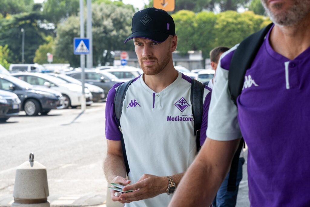 FIRENZE LA FIORENTINA E' PARTITA IN DIREZIONE UNGHERIA DALL'AEROPORTO DI PERETOLA IN VISTA DELLA PARTITA DI RITORNO DEL PRELIMINARE DI CONFERENCE LEAGUE CONTRO LA PUSKAS ACADEMY