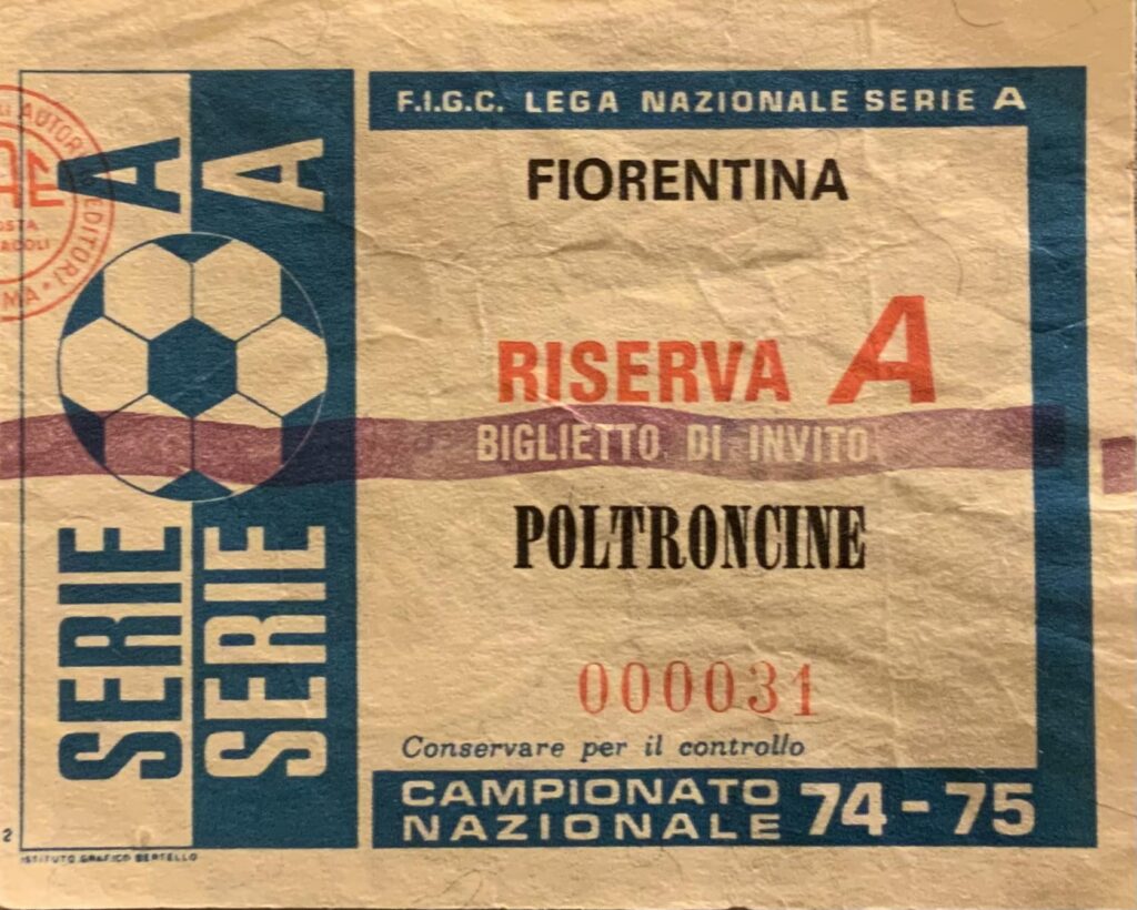 Biglietto Fiorentina-West Ham 1975