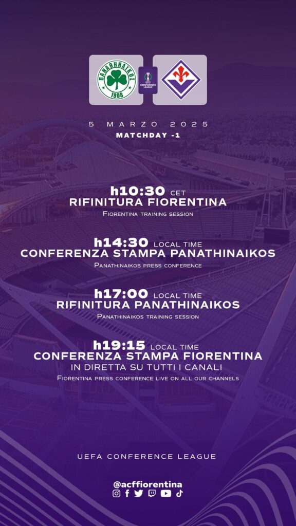 Programma Panathinaikos-Fiorentina