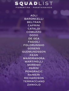 Convocati Fiorentina