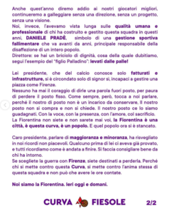 comunicato curva fiesole