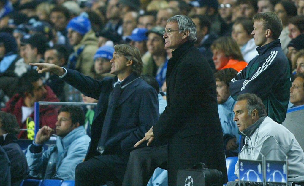 Chelsea manager Claudio Ranieri and Lazio coach Roberto Mancini